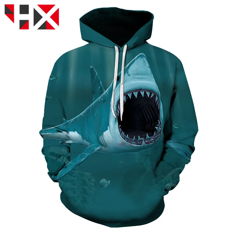

HX Summer Hoodie Men/Women Marine Life Shark 3D Print Hoodie Harajuku Hoodie Streetwear Style Shark Hoodie Top A664