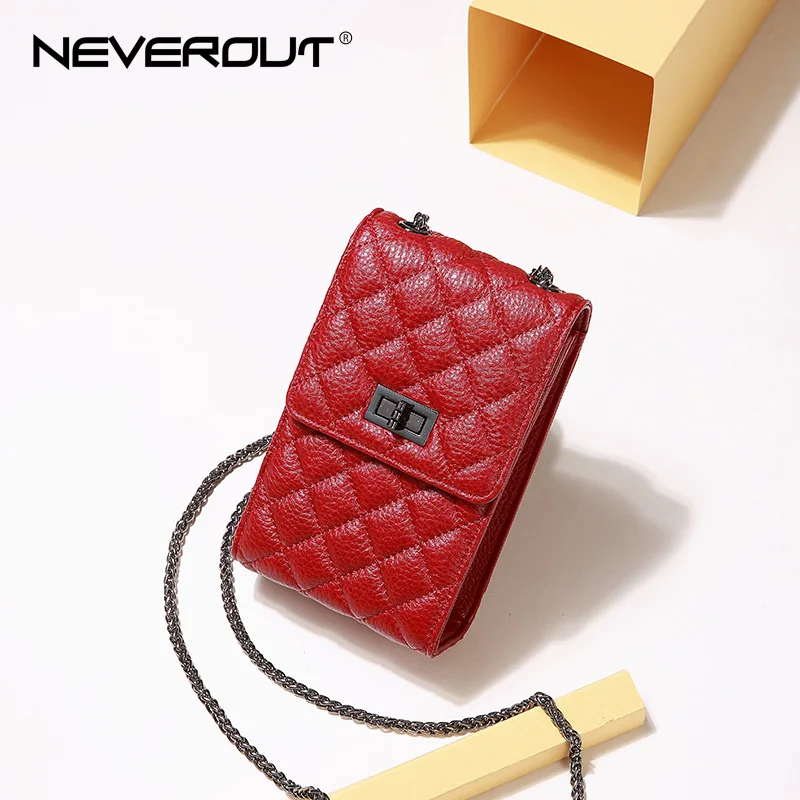 NEVEROUT сумка на плечо из натуральной кожи для женщин, кошелек для сотового телефона, женская маленькая стеганая сумка через плечо, Основная сумка-мессенджер - Цвет: Wine Red