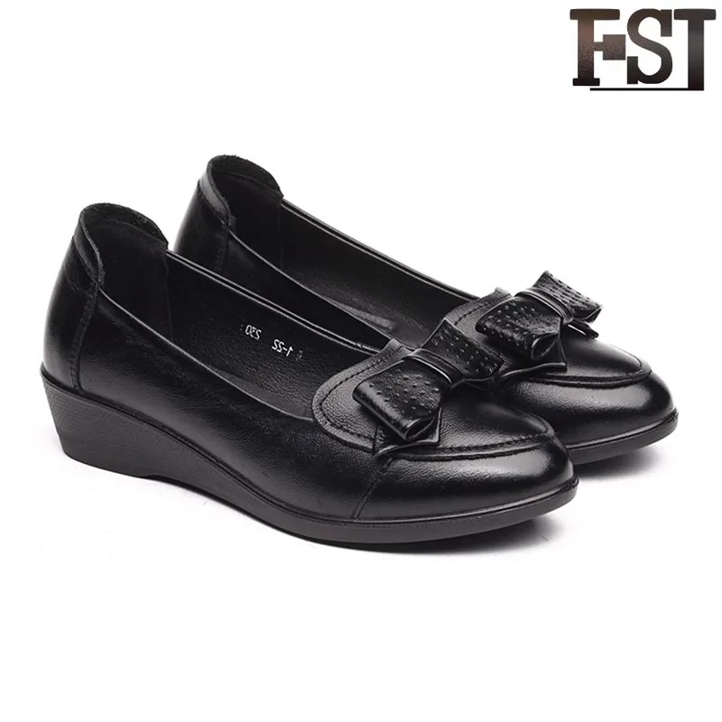 

FSJ 2019 Women Pumps Genuine Leather Leather Low Heel Office & Career Slip-On Spring Sewing Butterfly-knot Novelty Szie 41