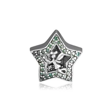 Подходит для Pandora Браслеты Tinkerbell Звездные бусины с зеленым CZ 925 стерлинговые серебряные ювелирные изделия, подвески-талисманы