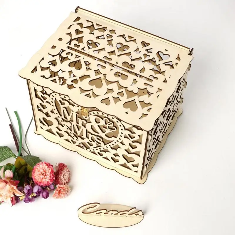 DIY свадебная открытка коробка деревянная коробка для денег с замком великолепное свадебное украшение поставки для дня рождения хранения денег