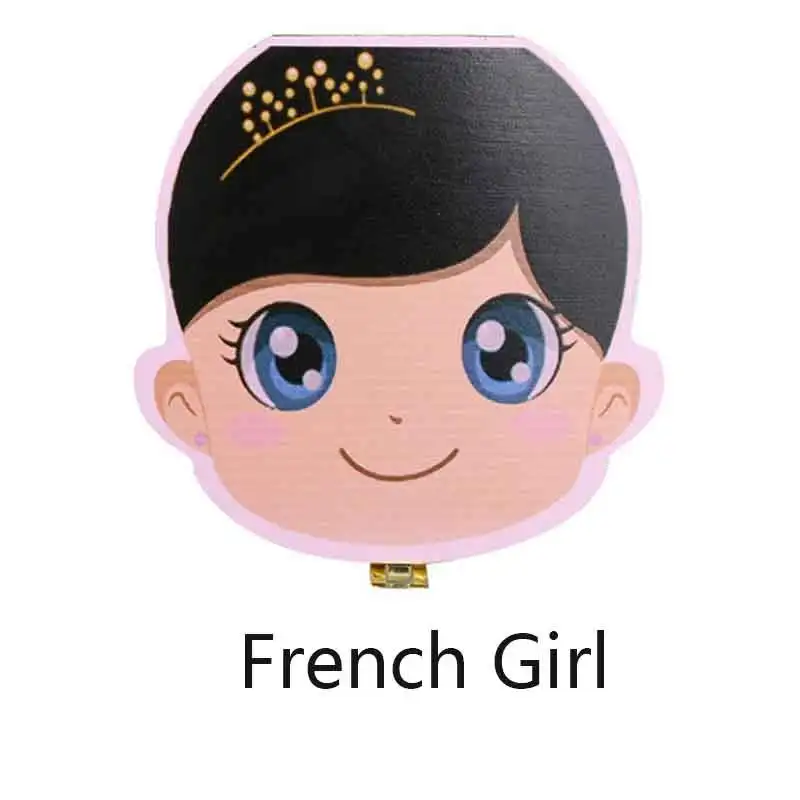 French gril3 Голландский/Португальский/Английский органайзер для детских зубов, коробки для хранения, органайзер для молочных зубов, деревянная коробка для хранения, альбом для хранения зубов, коробка для хранения - Цвет: French gril3