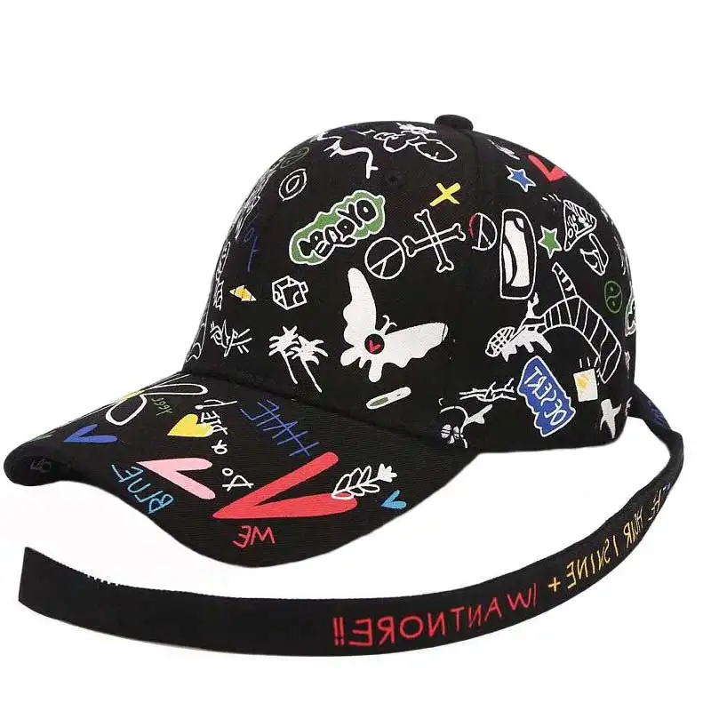 Buy Unsiex Fashion Graffiti Baseball Cap Long Ribbon Chapeau Men Adjustable
