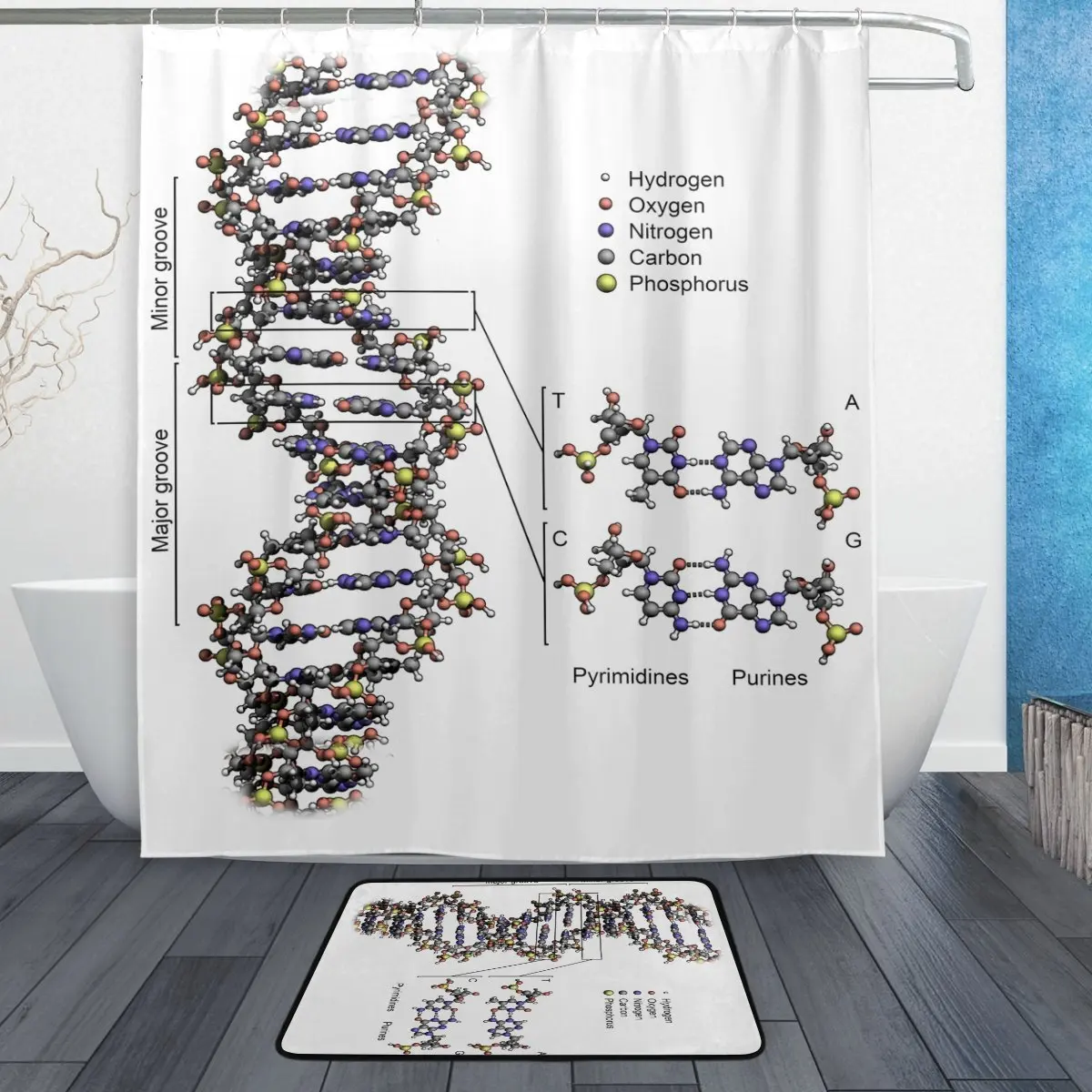 Занавеска и коврик для душа DNA Science занавеска из водонепроницаемой ткани ванной
