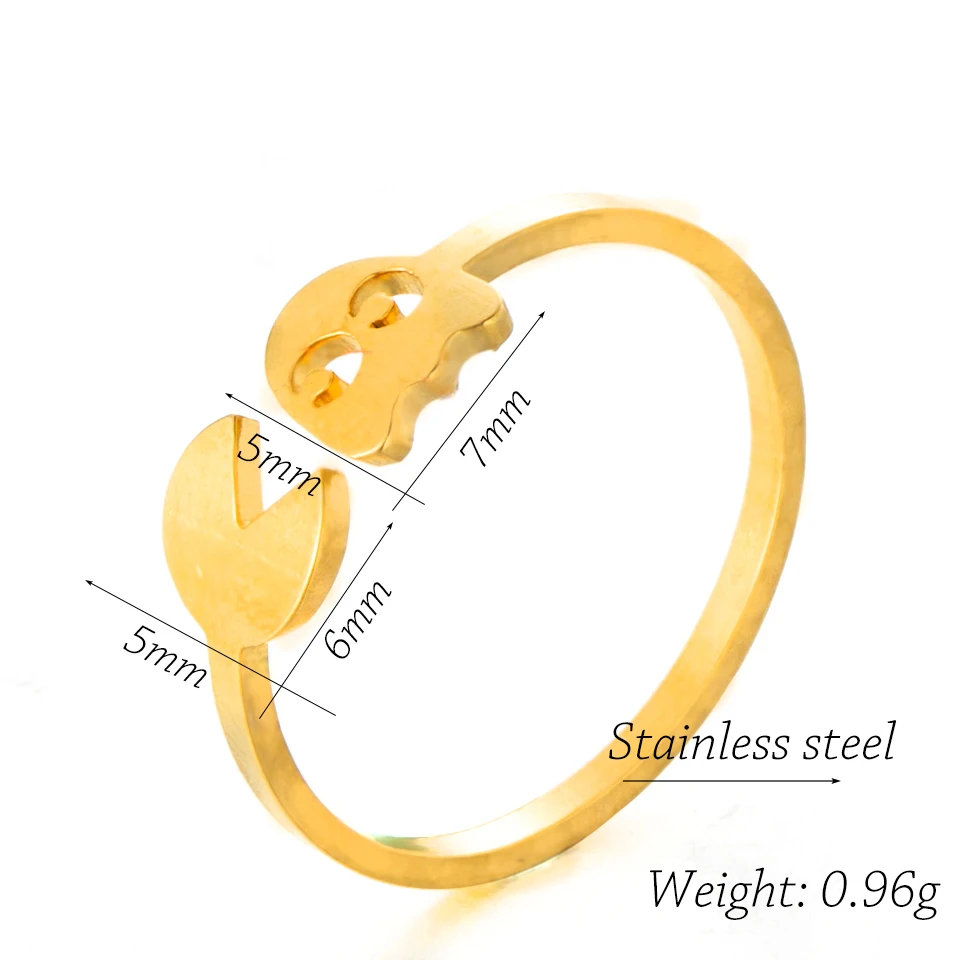 Модное классическое минималистское кольцо Pac-Man из нержавеющей стали золотого и серебряного цвета, открытые кольца для женщин и девушек, ювелирные аксессуары