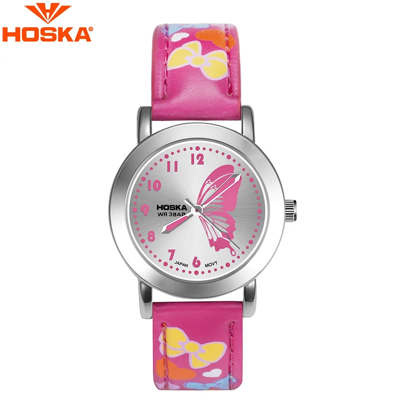 

HOSKA Lovely Butterfly Chidren's Watches Quartz Wristwatch for Girls 2016 Fashion Wrist Watch Bowknot Band Waterproof Watch