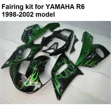Высокое качество пластик обтекателя комплект для Yamaha YZFR6 98 99 00 01 02 зеленый пламя зализах мотоцикла комплект YZF R6 1998-2002 YO13