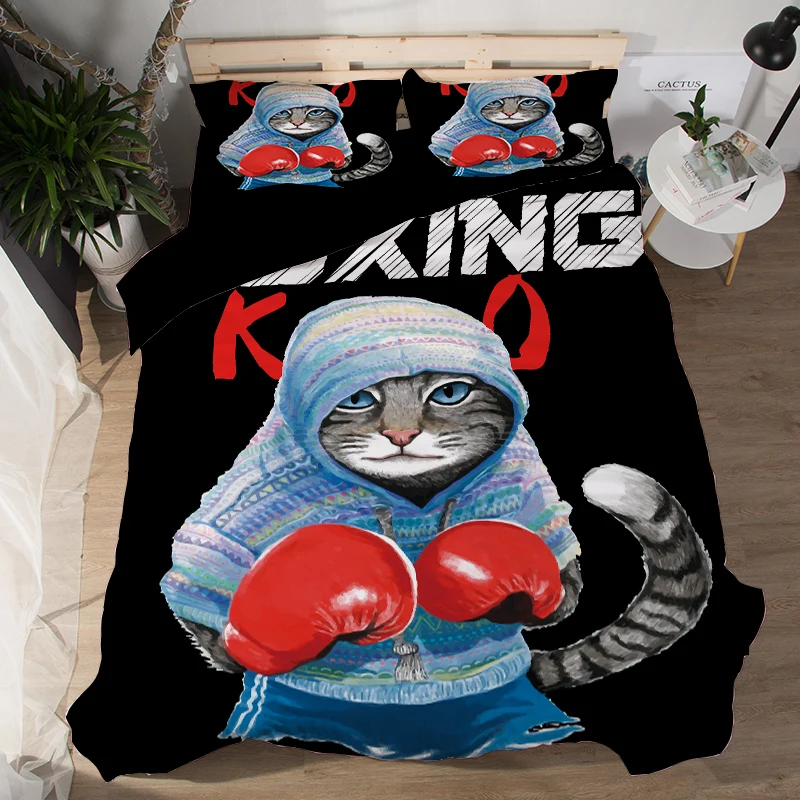 

3/4Pcs Luxury bedding sets 3D black blue red cat Kids duvet cover sets pillowcase twin queen King bed linen cartoon bedclothes