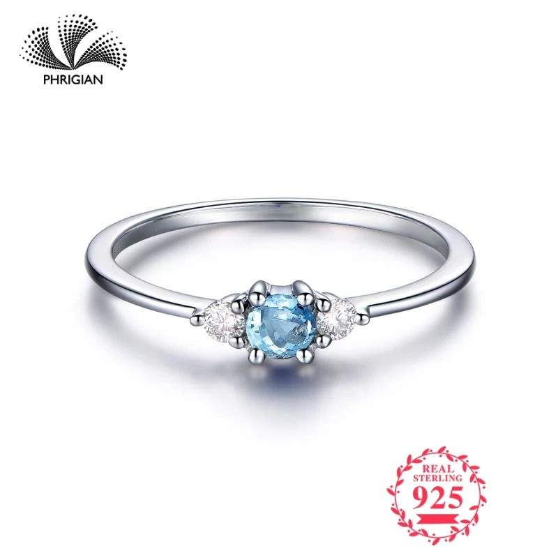 

NOT FAKE Fine Engraving Ring S925 Sterling silver Gemstone round cut ring Women custom jewelry 925 carat Blue TOPAZ RING