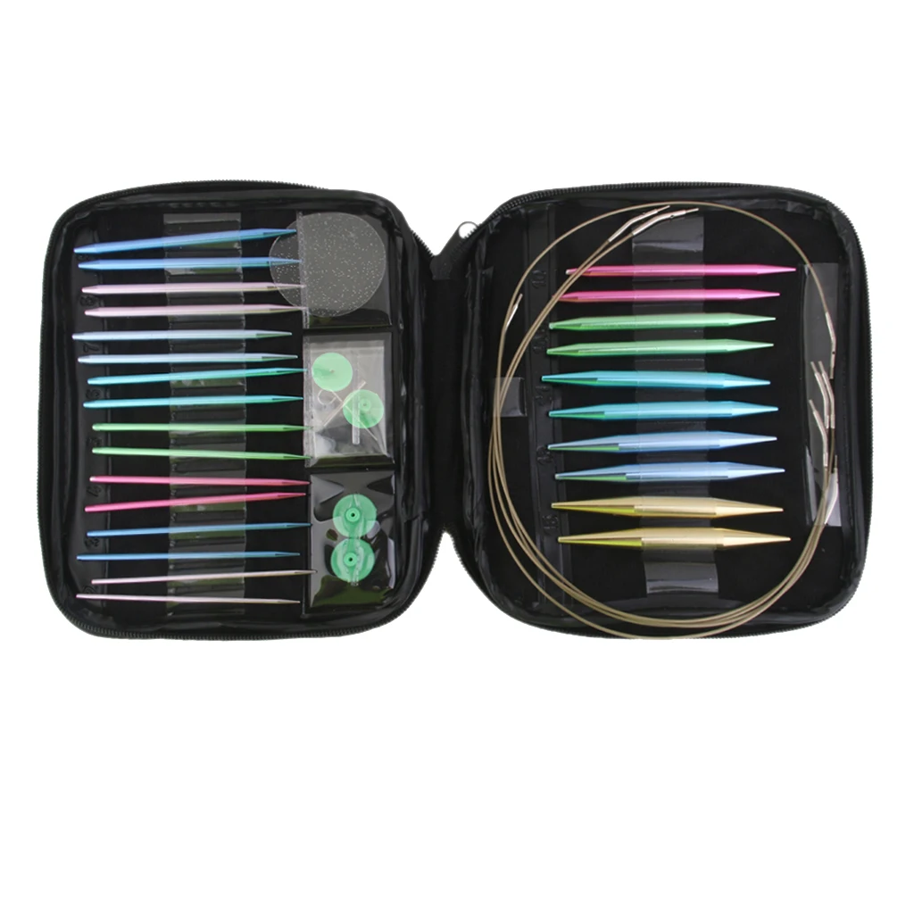 

13 Sizes Removable Interchangeable Aluminium Circular Crochet Knitting Needles with Case Sewing Tools Accessories - 2.75mm-10mm