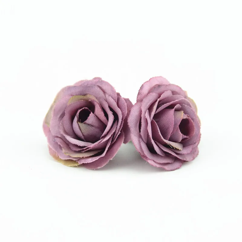 100 шт. 2,5 см мини шелковые розы ткань искусственный цветок для свадебной вечеринки украшения дома комнаты свадебные туфли шляпы аксессуары - Цвет: deep purple