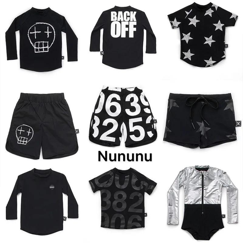 

2019 Summer Nununu Baby Kids Swimwear Boys Long Sleeve Skull Numbered Star T Shirts And Swim Surf Shorts Baby Girls Swimsuit Set