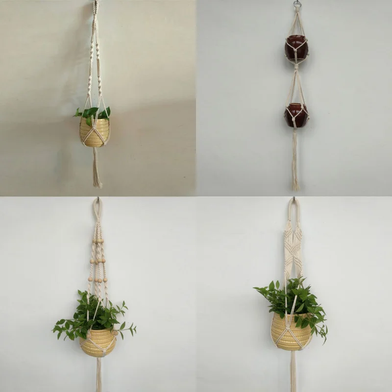 

Basket Flowerpot Vintage Knotted Lifting Rope Plant Holder Plant Hanger Macrame Hanging Garden Home Decoration Hemp Rope