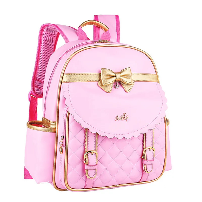 Kids Girls Princess PU Leather Backpack Pink Cute Bowknot Children
