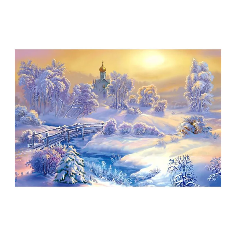 Diy diamond mosaic paint on canvas 5d cross stitch diamond painting embroidery needlework landscape picture snow sunset