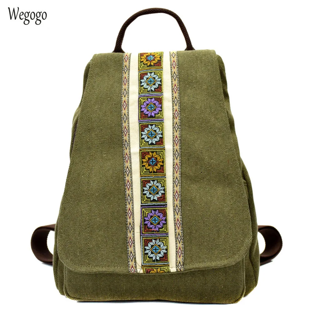 

Autumn New Women Backpack National Simple Embroidery Canvas Backpacks Mini Schoolbag Rucksack Travel Beach Shoulder Bag
