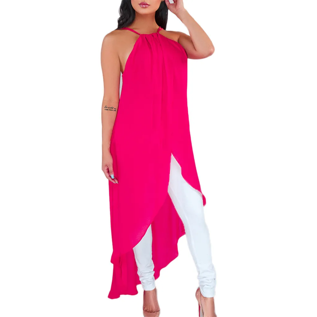 Summer Dress 2019 Women Dress Ladies Summer Sexy Chiffon Halter Strap Halter Solid Color Sexy Dress vestidos de fiesta de noche