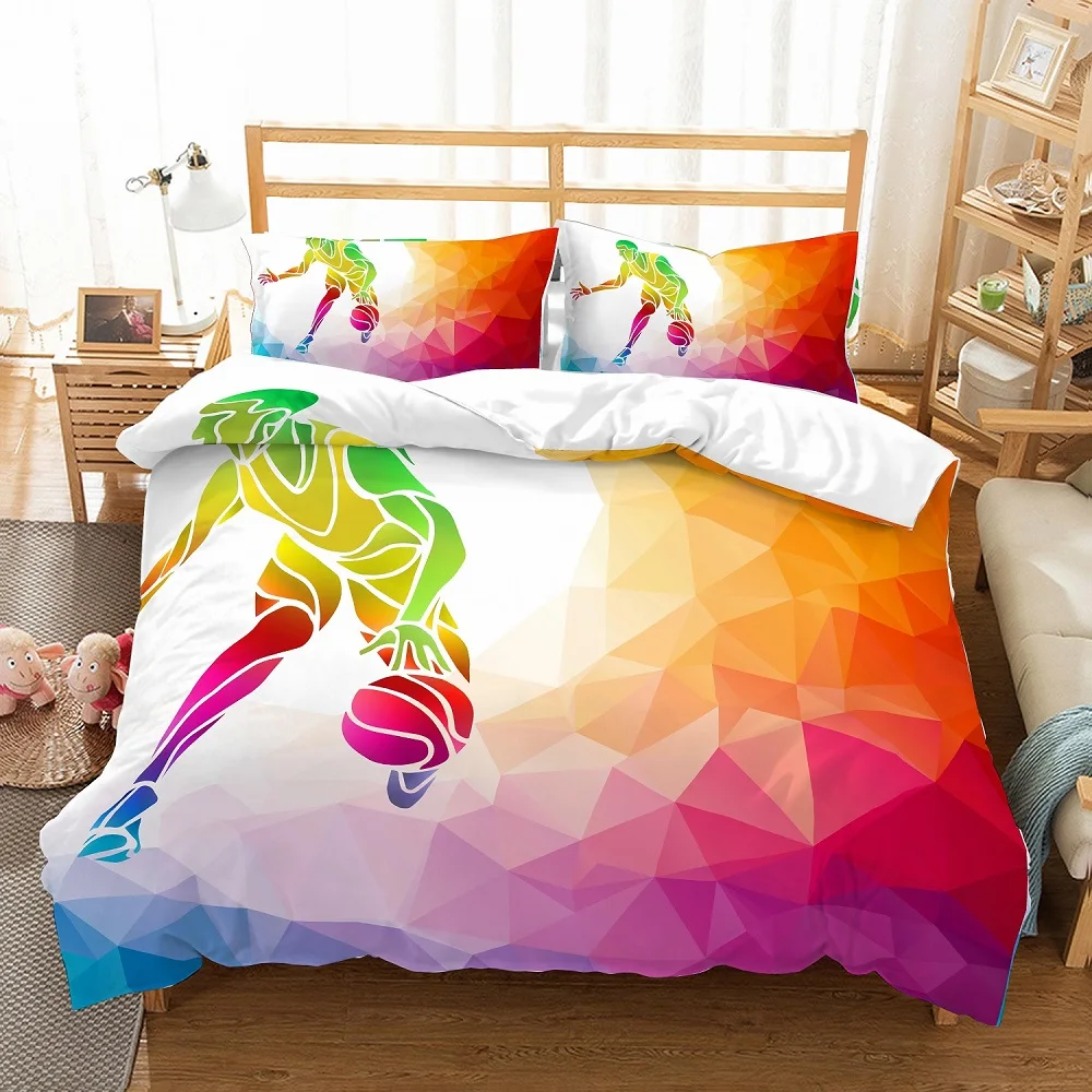

3D Print Colored Pink/Yellow/White Basketball Player in Games Duvet Cover Set 3 Piece,1 Duvet Cover 2 Pillowcase Boy Bedding Set