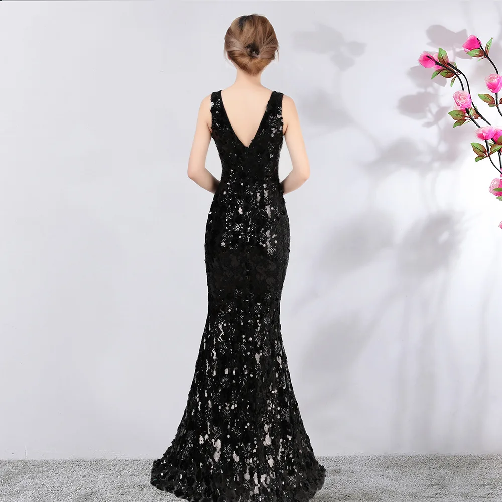 Sumer Dress Sexy Mermaid Prom Dresses 2018 V-Neck High Waist Sequined Vestido Tail Longo Long Prom  Elegant Sequined Dress (11)