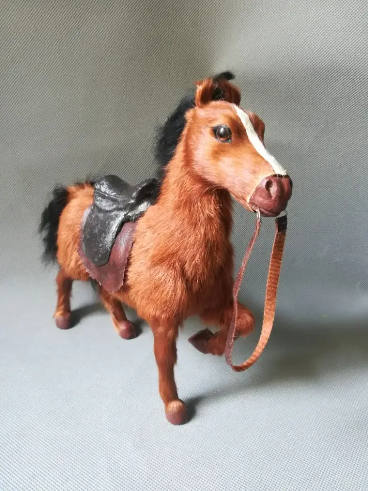Моделирование лошадь с седлом пластиковые и меха коричневая лошадь модель 24x22 см, главная украшение стола игрушка в подарок w0209