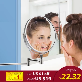 

Wall Mounted Makeup Mirror Bathroom Faced Rotatable Bath Mirror Cosmetic Makeup Shaving Double Sided Mirrors