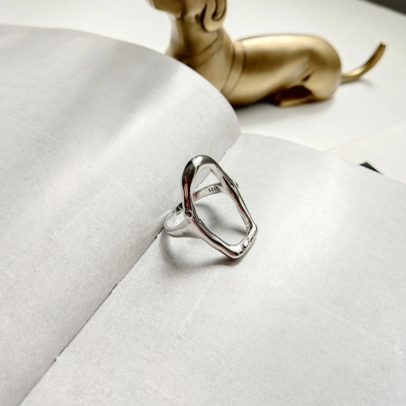 Увеличенные квадратные индивидуальные 925 пробы серебряные геометрические кольца оригинальной формы богемные Регулируемые кольца из белого золота для женщин