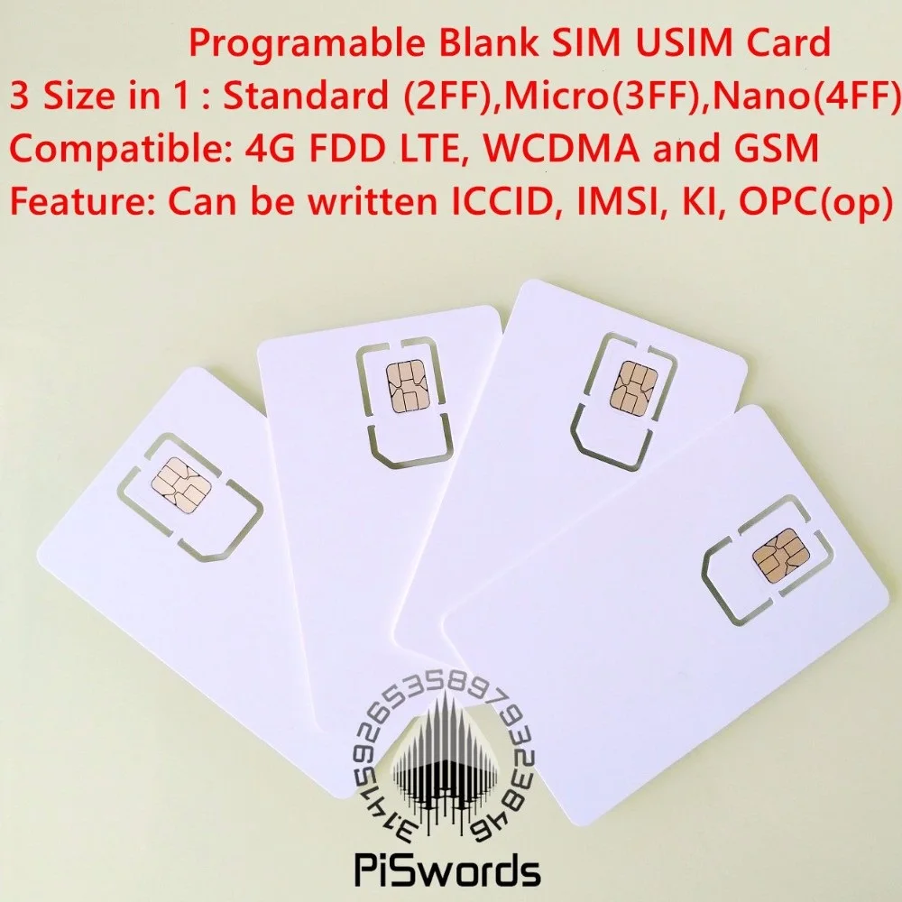 Piswords SIM USIM карта 4G LTE WCDMA GSM пустая мини нано микро записываемая программируемая sim-карта для оператора алгоритм Milenage