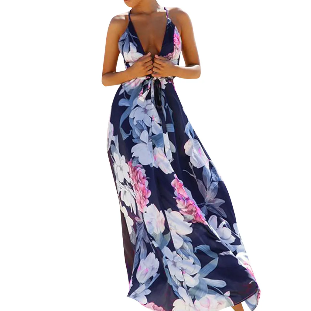 

Sleeper #401 2019 Summer dress Women's Floral Bodycon Derss Elegant Sleeveless Backless Beach Long Dress elegant Free Shipping