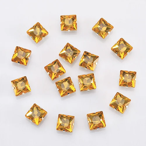 Gold Yellow Цветные квадратные хрустальные пришивные стразы с плоской задней поверхностью Diy декоративные стразы стеклянные стразы для одежды 10 шт. S063 - Цвет: Gold Yellow