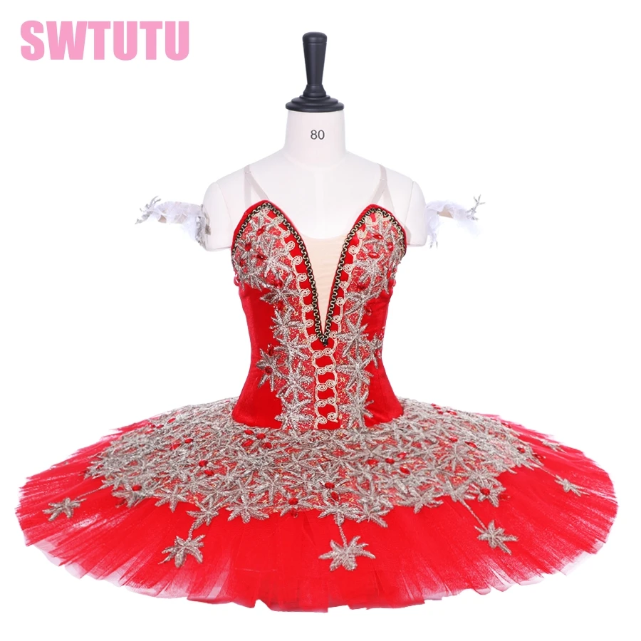 girls pancake professional ballet tutu stage costume for children women red gold performance stage ballet tutu BT9188C