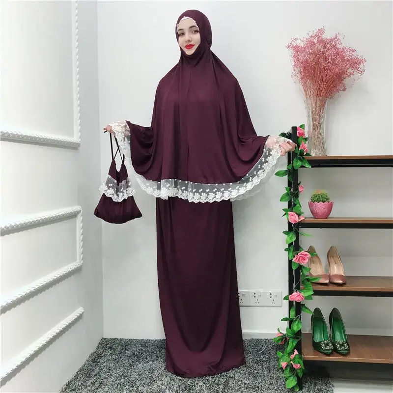 2 шт. abaya Robe Femme Рамадан мусульманское платье хиджаб Турция Кафтан Дубай женщины кафтан молитва Исламская одежда Ближний Восток Рамадан - Цвет: Фиолетовый