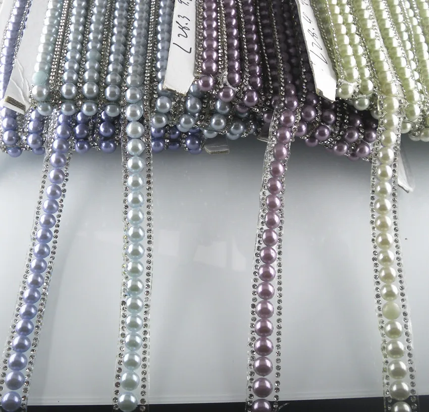 

Hotfix clear glass crystal resin pearl faceted rhinestones tape clothing shoes bag applique wedding decorations chain 20cm L28