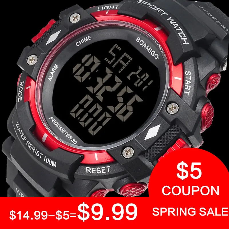 100m water resistant men sports watches BOAMIGO brand pedometer