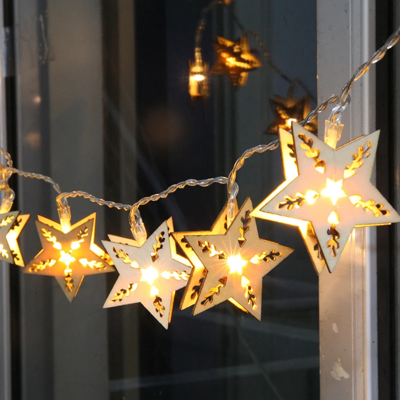 Star String Light 1 0m 10 Led Battery Type Wood Star Warm White