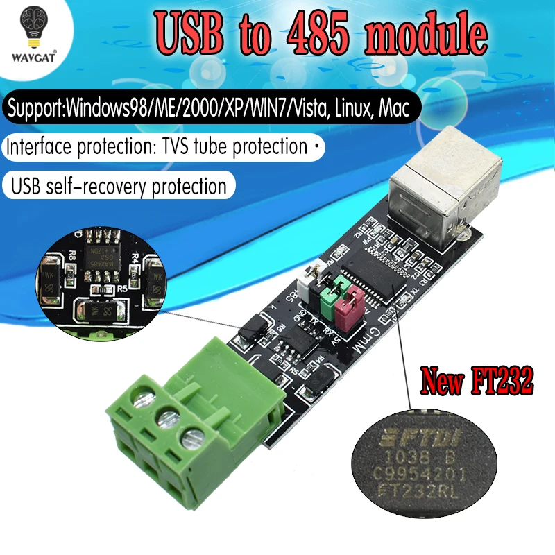 WAVGAT USB 2,0 к ttl RS485 последовательный конвертер адаптер FTDI модуль FT232RL SN75176 двойная функция для защиты Лидер продаж