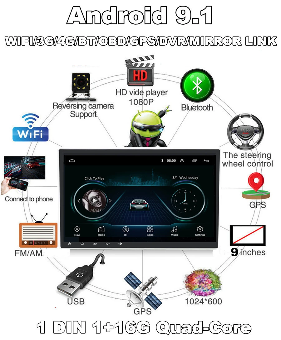 " 1080 P автомобильный проигрыватель gps Nav стерео радио видео Palyer Android 9,1 Wifi