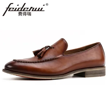 

New Vintage Comfortable Men's Loafers Round Toe Slip on Handmade Man Footwear Full Grain Leather Male Casual Office Shoes KUD203