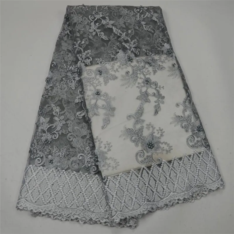 2018 Grey Latest French Nigerian Laces Fabrics With Beaded Tulle African Fabric Wedding Lace | Дом и сад