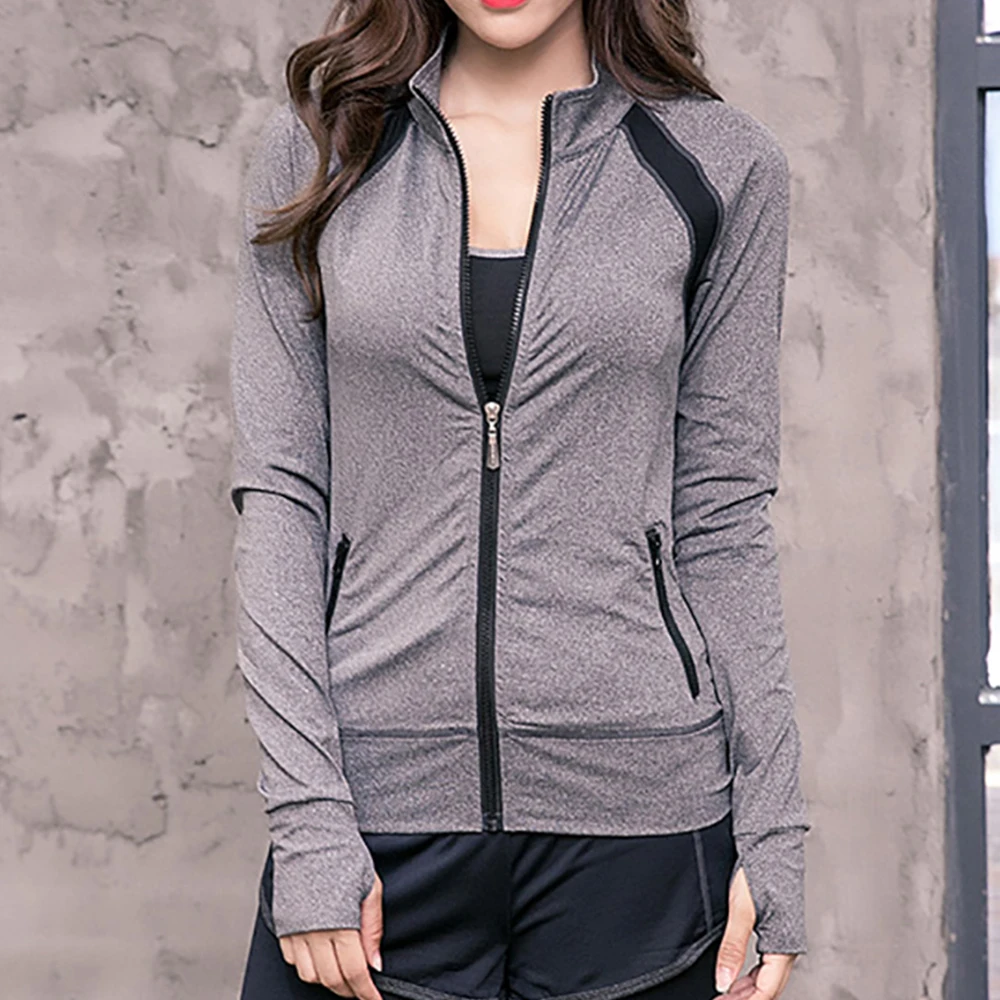 

Women Running Jacket Thumb Hole Yoga Jacket Zipper Jacket Fitness Clothing Top Sport Gym Sportswear Sweatshirt