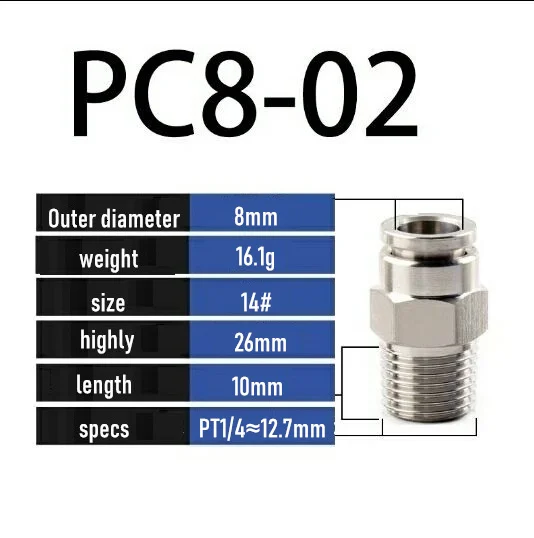 304 из нержавеющей стали трахеи быстрый разъем высокого давления газа прямая док пневматические компоненты PC4-M5 PC4-01 PC6-02 - Цвет: PC8-02