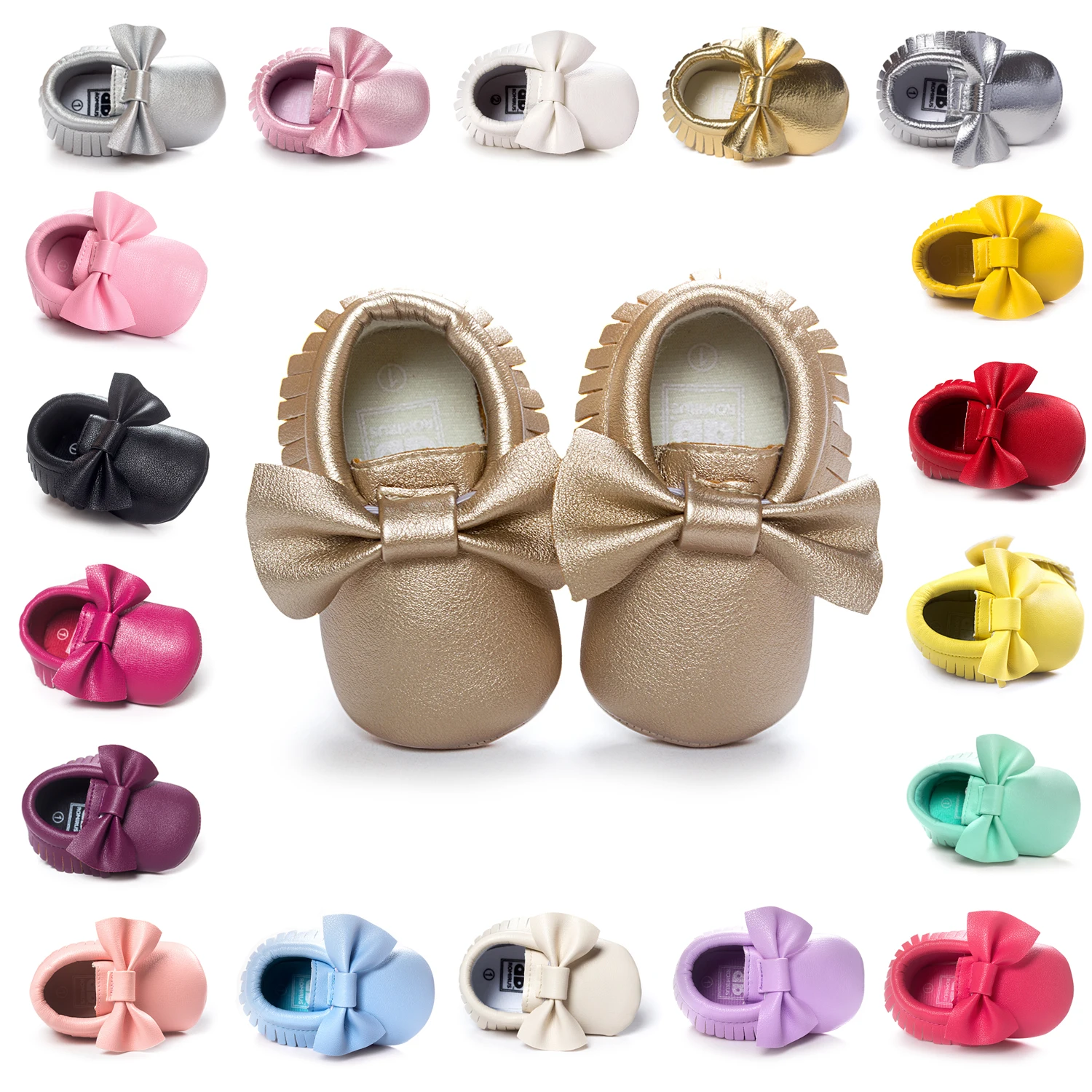 

Hot 18Colors Baby Heart Hollow with Big-Bow Shoes Newborn Girls Soft Sole Crib PU Leather Shoes 0-18M