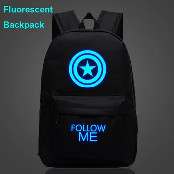 

Fluorescent Letter Follow Me Captain America Boy Girl School bag Women Bagpack Teenagers Schoolbags Canvas Men Student Backpacks