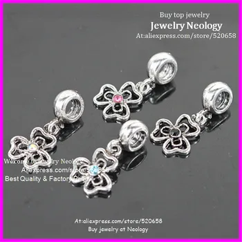 

New Arrive Lastest Wholesale Silver Big Hole Bead Rhinestone Flower Pendant Pandora for Women Jewelry Necklace DIY Findings Make