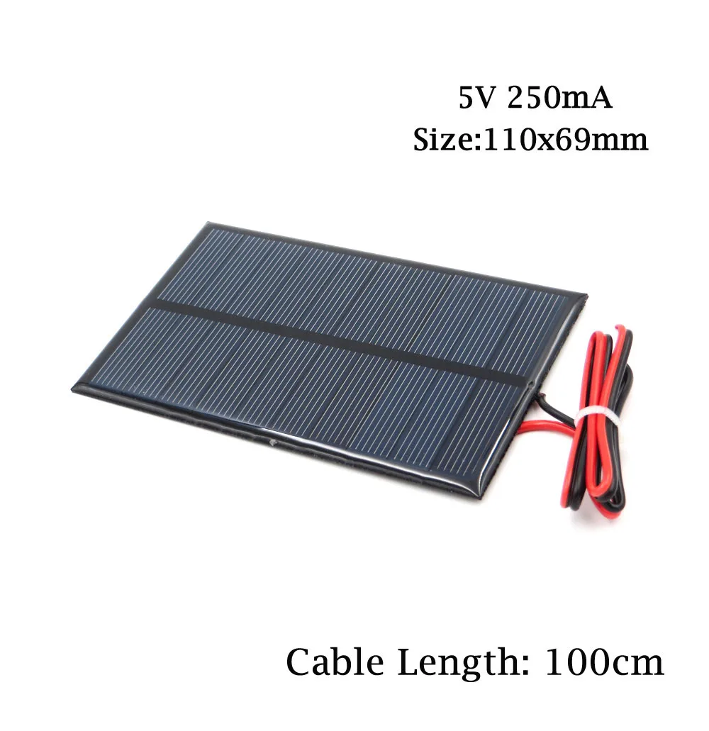 5 в солнечная панель с 30/100 см проводной мини Солнечной системой DIY для батареи сотового телефона зарядное устройство 200 Вт 0,7 Вт 1 Вт 0,8 Вт 1,2 Вт 2,5 Вт 4,2 Вт солнечная игрушка - Цвет: 5V 250mA