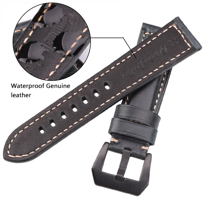 Genuine Leather Watchband Bracelet 20 22 24 26mm Women Men Oil Wax Cowhide Blue Green Red Brown Wach Band Strap Steel Buckle