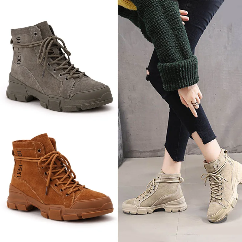 

Martin Boots Female 2018 Running Shoes Spring Leather British Wind Short Grey Boots Flat Short Students Thin Bottom Rubber