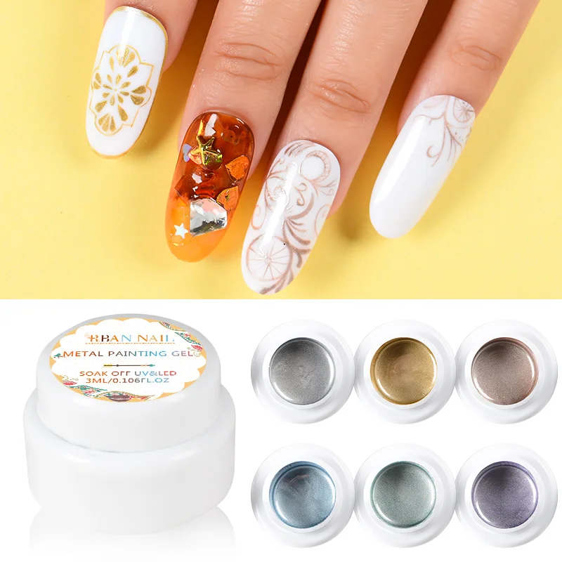 

RBAN NAIL 3ML Metallic Mirror Effect Gel Polish Metal Color Nail Gel Soak off UV Gel Polish Manicure Nail Art Varnish Lacquers