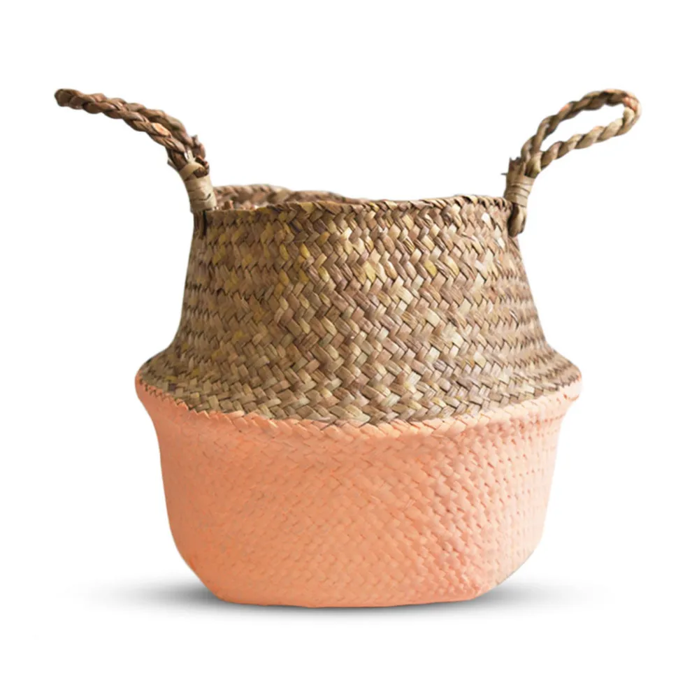 Storage Basket Rattan Straw Basket Wicker Seagrasss Folding Flower Pot Flower Vase Home Storage Basket Pot Planter Organization - Цвет: G