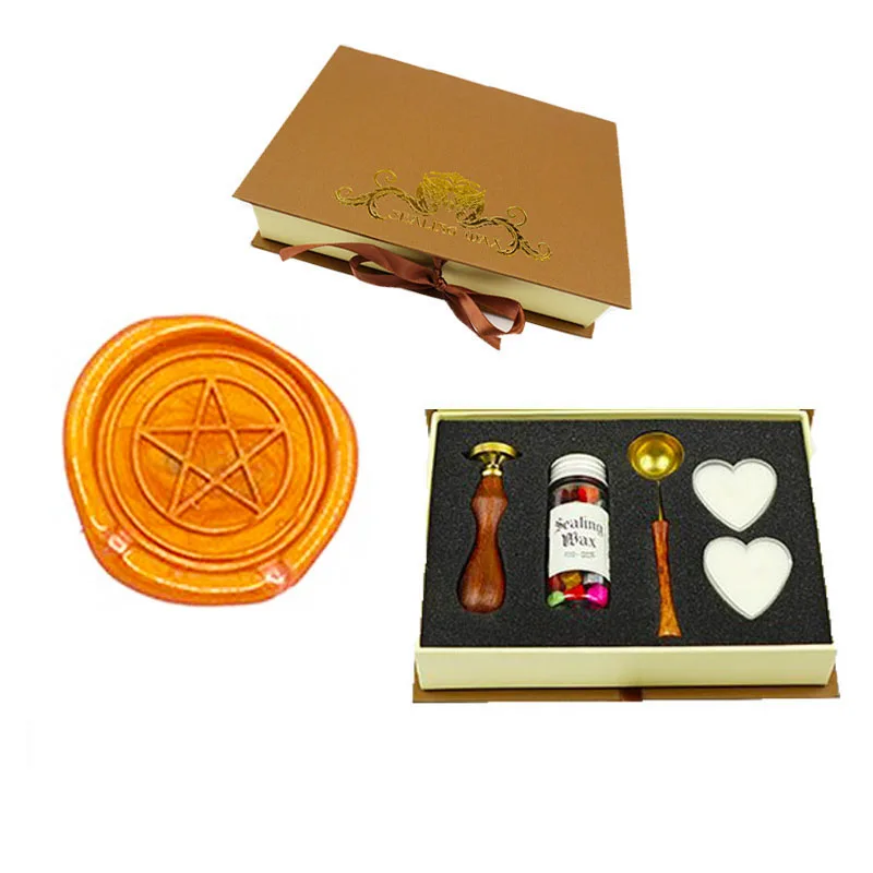 1 gift box Пентаграмма старинные свадебные приглашения на заказ изображение логотипа воск печать штамп палочки ложка Подарочная коробка набор - Цвет: 1 gift box