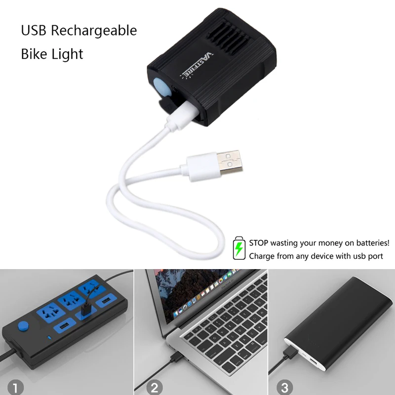 Водонепроницаемый USB Перезаряжаемый велосипедный светильник, 5 режимов, велосипедный светильник MTB, встроенный аккумулятор, велосипедный светильник для безопасного ночного велоспорта